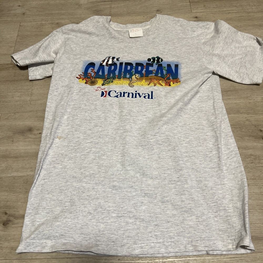 Carnival Cruise Ships Caribbean Shirt Mens Size L Gray Vtg Single Stitch‎ 90s